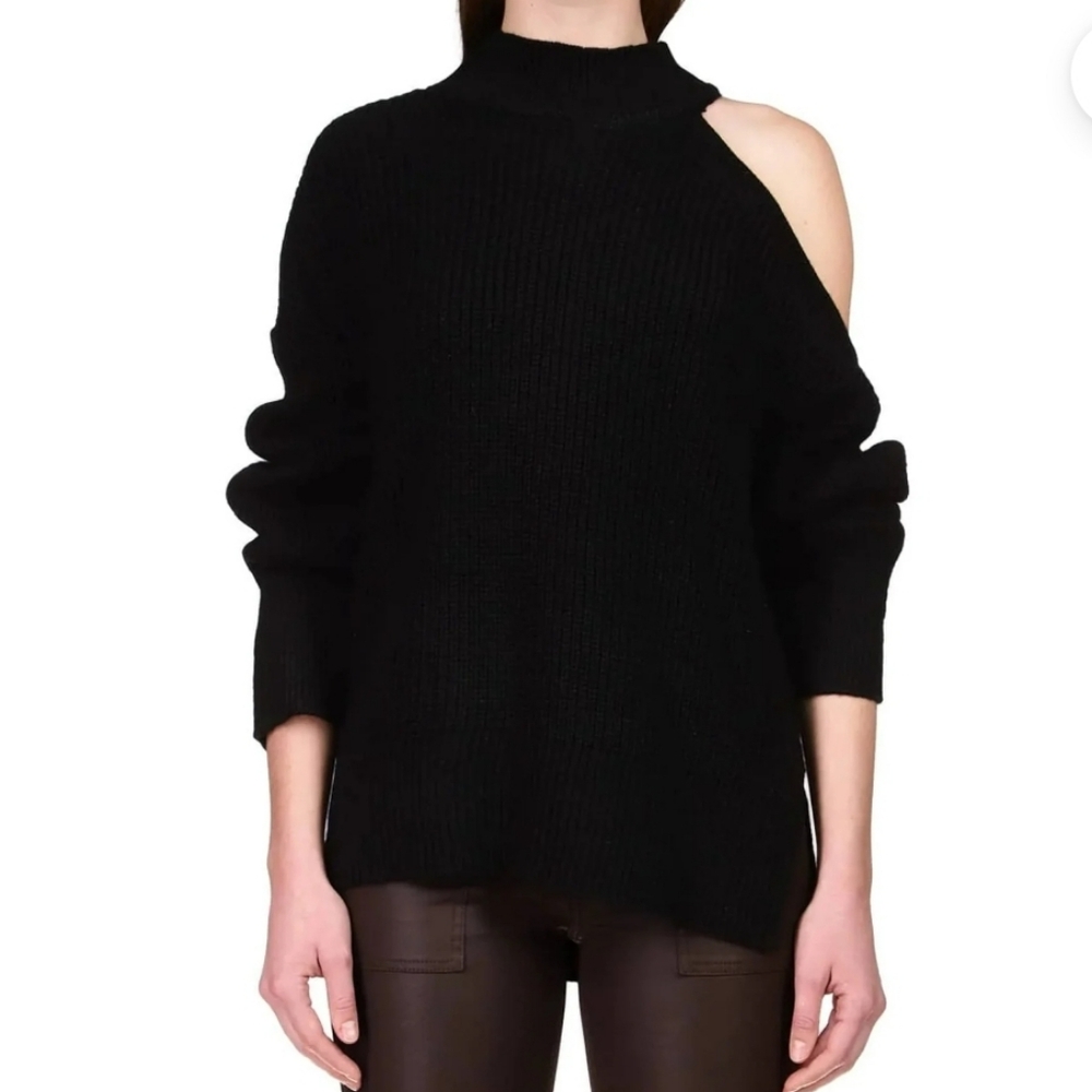 Sanctuary Cold Shoulder Cutout Mock Neck Sweater
